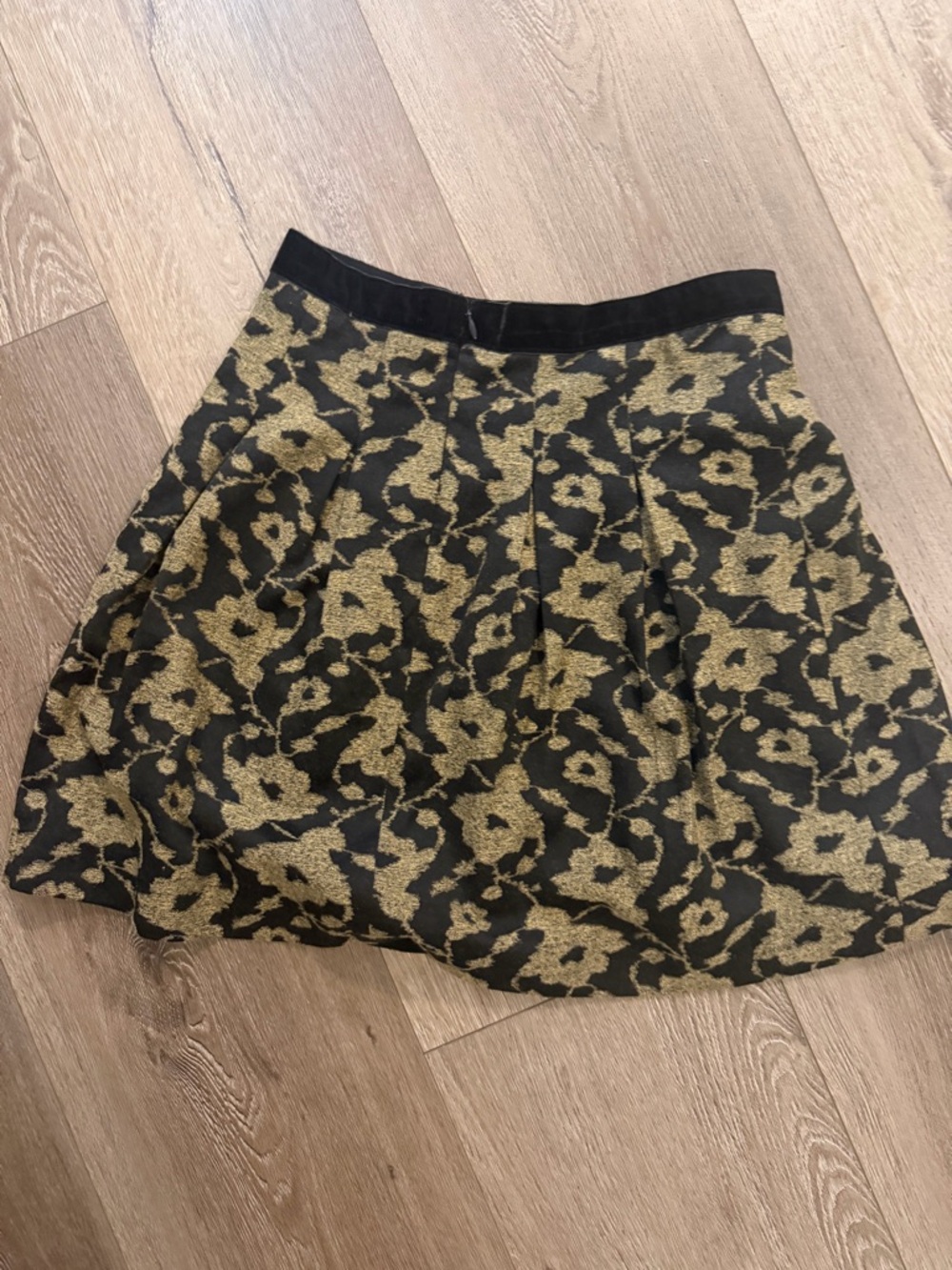 LOFT Black and Gold Floral Skater Skirt